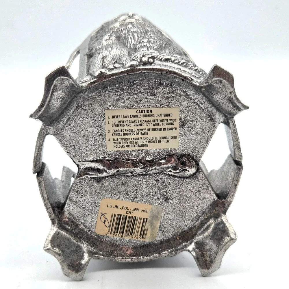 Vintage‎ Cat & Kitten Pewter Jar Candle Holder 1998 Carson Pewter Large Footed